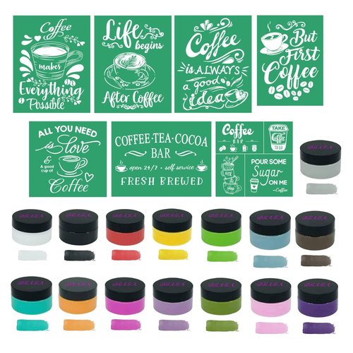 DGAGA 22 Pcs Chalk Paste Starter kit for Beginner,Silk Screen Stencils,DIY Chalk Craft Paint Kit Art Supplies Painting on Home Decor Wood Furniture Chalkboard Fabric Screen Printing Ink 40ml per Jar