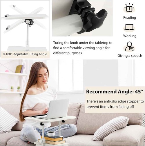 Mobile Laptop Podium, Portable Height Adjustable Podium Stand, Rolling Lectern Desk with Storage, 180° Tilting Top, Lockable Universal Casters, Sit-to-Stand Computer Desk for Home, Office
