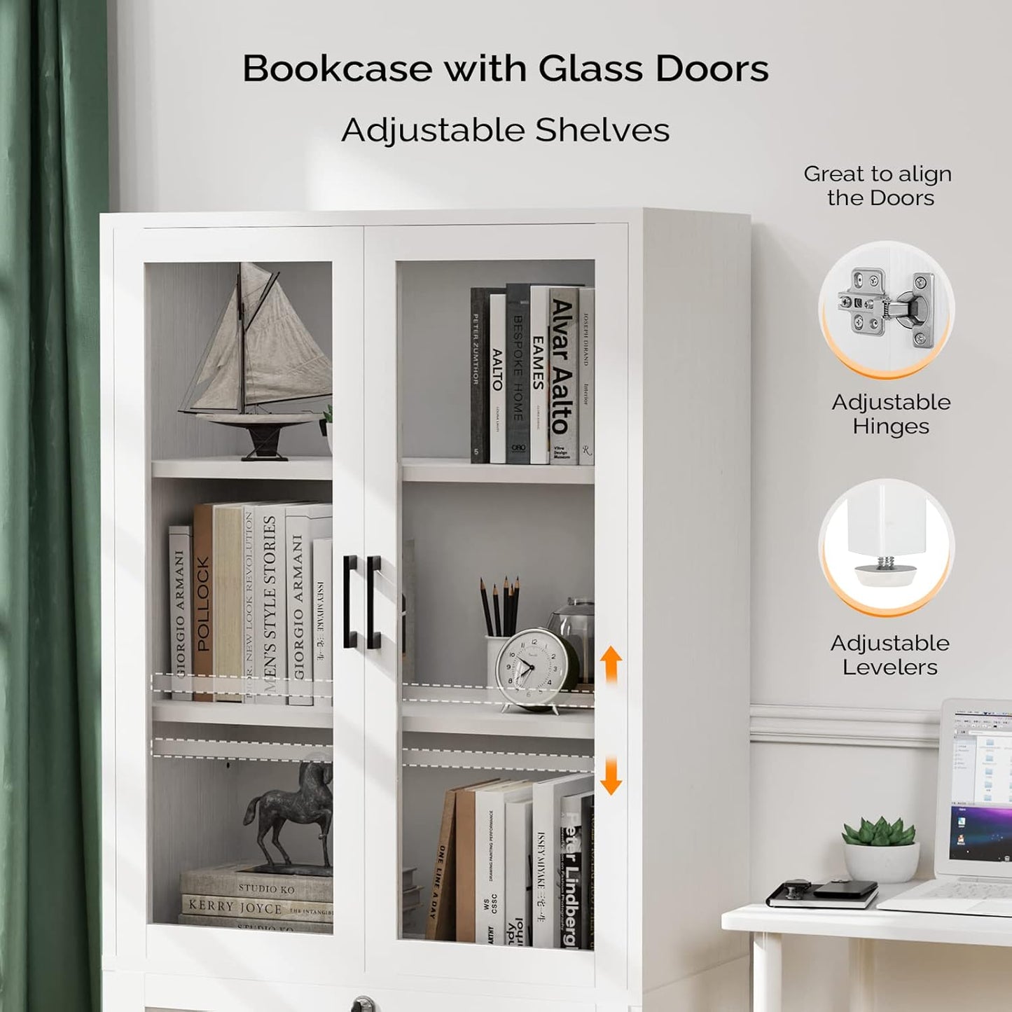 VINGLI Lateral File Cabinet - Glass Doors & Locking Drawer for Hanging Files | White, 30"W x 16"D x 55"H