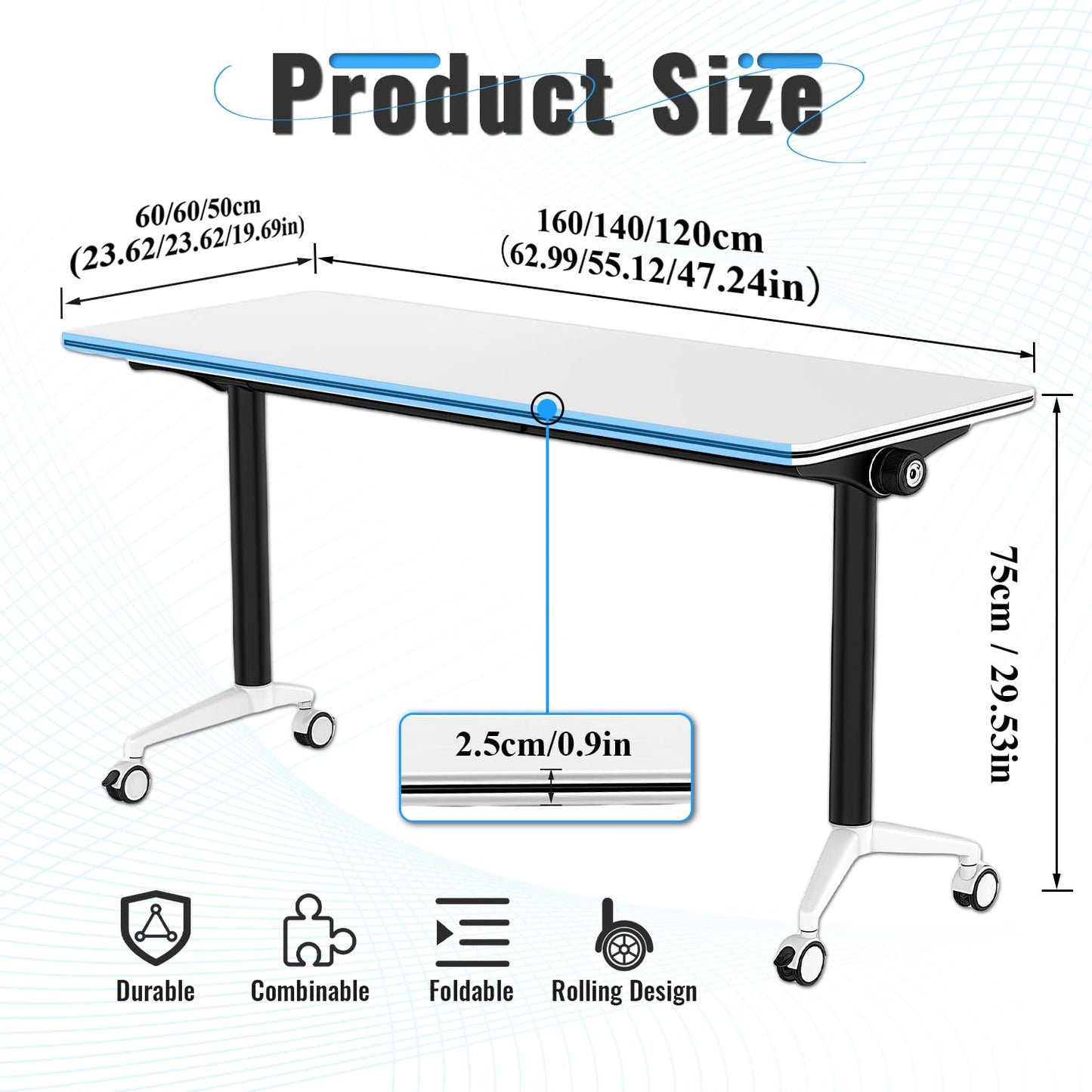 vhdurike 6pcs,47in*20in*30in, Foldable Conference Table, Modular Conference Room Tables, Folding Meeting Table with Wheels, Modern Seminar Training Tables for Office, Meeting Room, Classrooms