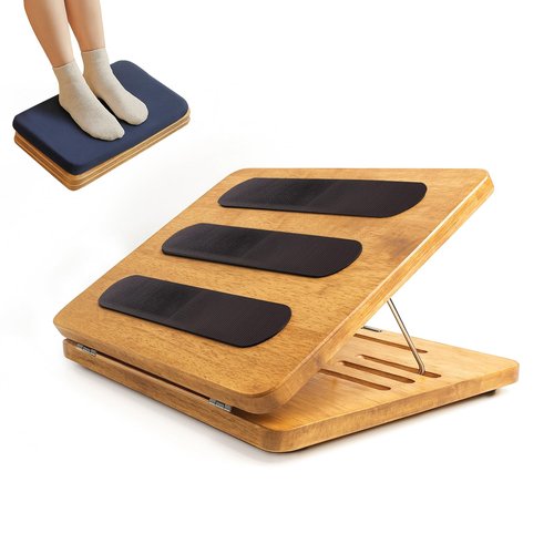 Kunffiyso Foot Rest for Under Desk at Work - Wooden Adjustable Office Footrest with Foam Cushion Pad, 4 Heights & Ergonomic Anti-Slip Design for Home & Office (Natural)