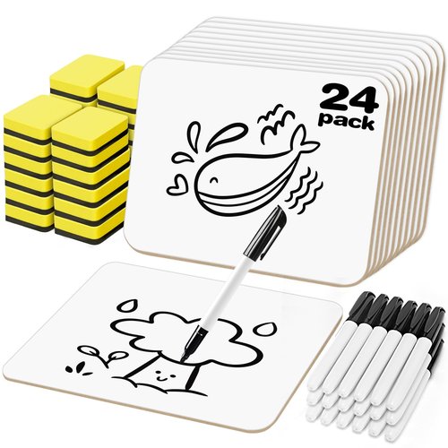 BainGesk Small White Board, 24 Pack Dry Erase Board, 9"×12" Mini White Board Double Sided for Students, Whiteboard Bulk with 24 Markers, 24 Erasers, Office Supplies, Classroom Must Haves