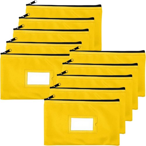 GIDABRAND Money Bank Deposit Bag with Zipper | 11x6 inch | Yellow | Durable Leatherette Money Cash Coin Check Wallet Pouch for Men & Women with Framed ID Window and Blank Card (10)