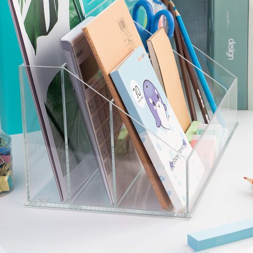 YestBuy Acrylic Desk Organizer, Clear Desk Paper Tray Organizer with Sorter, Vanity Makeup Organizer, Clear Cosmetic eyeshadow palette Holder Perfect for Home and Office