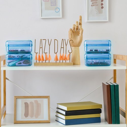 Thyle 36 Pcs Plastic Pencil Box Stackable Clear Pencil Case with Lid Snap Closure Bulk Hard Plastic School Box Large Capacity Storage Organizer Pen Holders for Kids Adult Student(Blue)