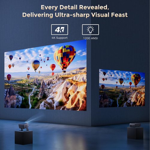 GooDee Smart Viedo Projector with WiFi and Bluetooth,1200ANSI / Dolby Audio / Auto Focus & Keystone Portable Projector, 4K Decode & 1080P Native for Home Theather