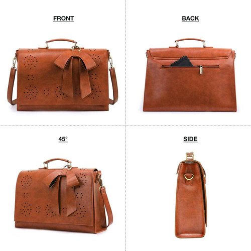 ECOSUSI Women's Briefcase Vegan Leather 15.6 inch Laptop Bag for Work Computer Shoulder Satchel Bag with Detachable Bow, Brown