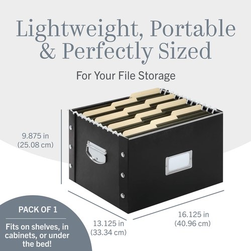 Snap-N-Store File Storage Box & Organizer - 1 Pack - 16.125 x 13.125 x 9.875 Inch Letter/Legal Size Portable File Box with Lid for Documents - Back To School Supplies for Students - Glossy Black