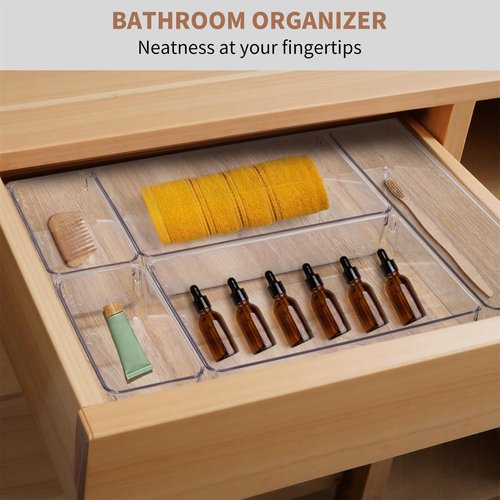 Haivlok 8 Pack Drawer Organizer for Kitchen Gadgets - PET Plastic & Sturdy Large Clear Drawer Divider for Kitchen Accessories, Bathroom Organizers and Storage, Makeup & Desk Organizer Tray for Gift
