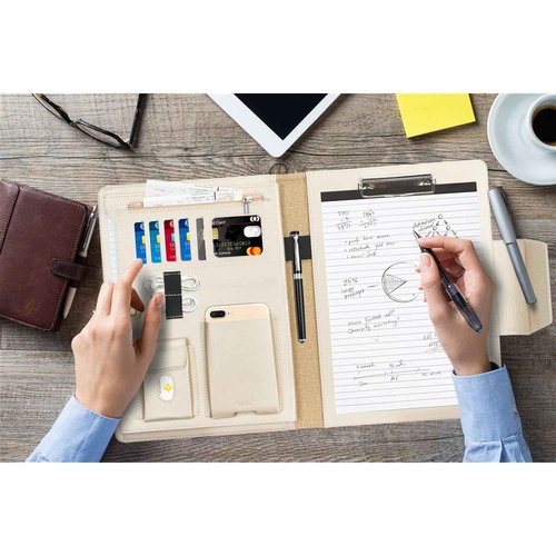 Toplive Conference Folder - Executive Business Padfolio with Letter/A4 Size Clipboard, Document Sleeve & Card Holders - Black