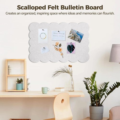 Scalloped Felt Bulletin Board - Large 35.4x23.6 Foldable Self-Adhesive Photo Board for Home & Office