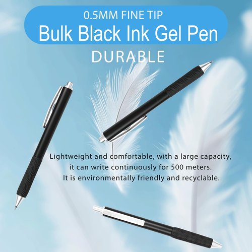 HZDIYAKE Pens Bulk,50 Black Ink Gel Pens,0.5mm Fine Tip Pen,Writes Smoothly Without Skipping Ink,Wholesale Retractable Ballpoint Pens for Schools,Offices,Nurses Notes,Office Supplies (Black pen)