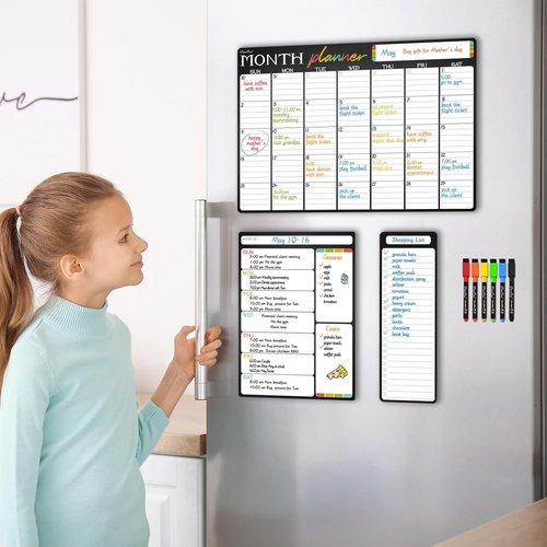 Magnetic Monthly Calendar Set by [Brand Name] - 17"x12" & 8.5"x12" Weekly Planner with 6 Markers | Perfect for Fridge Organization