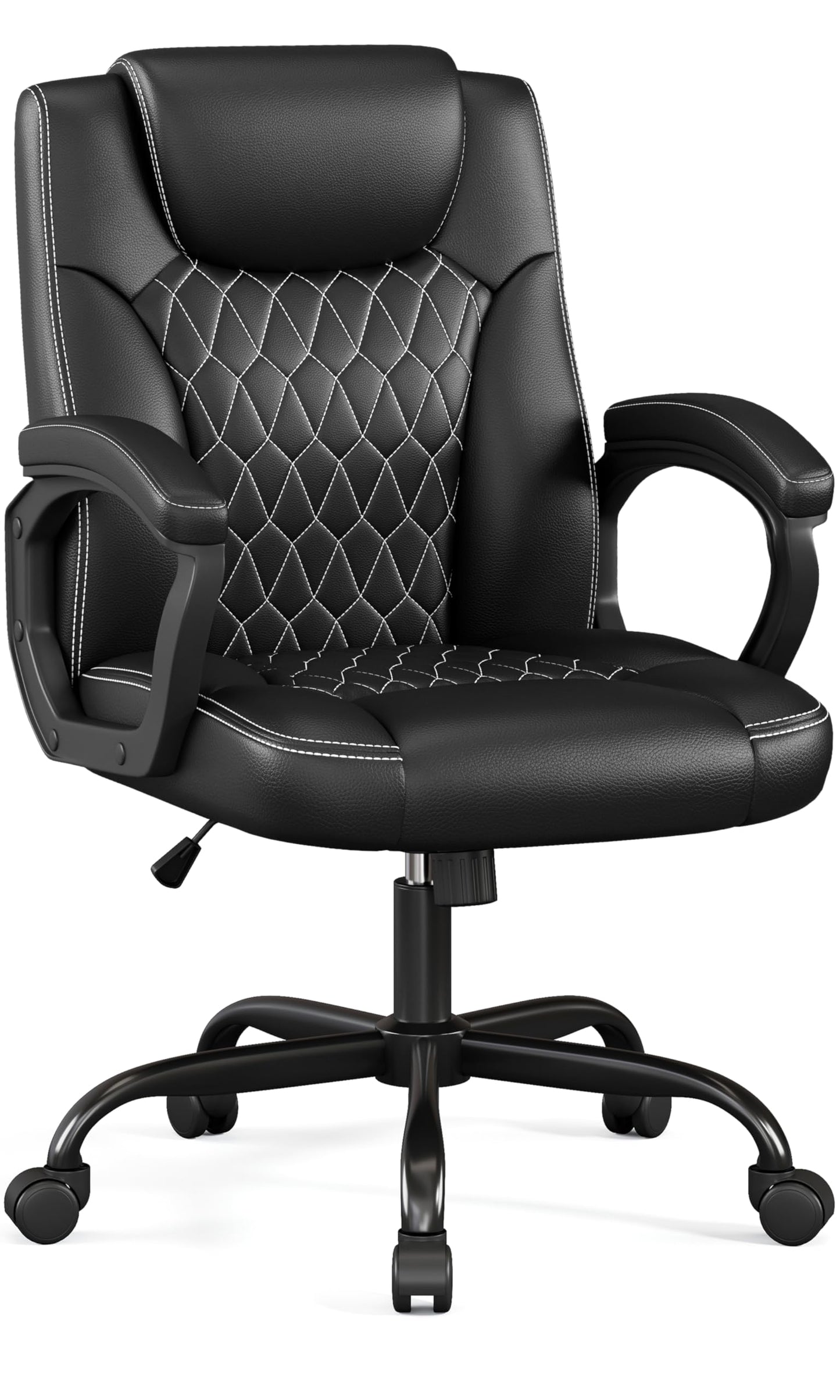 Misolant Office Chair, Executive Desk Chair, PU Leather Comfortable Executive Chairs with Fixed Armrest, Adjustable Height, Rocking Function, 360° Swivel Wheels, Black