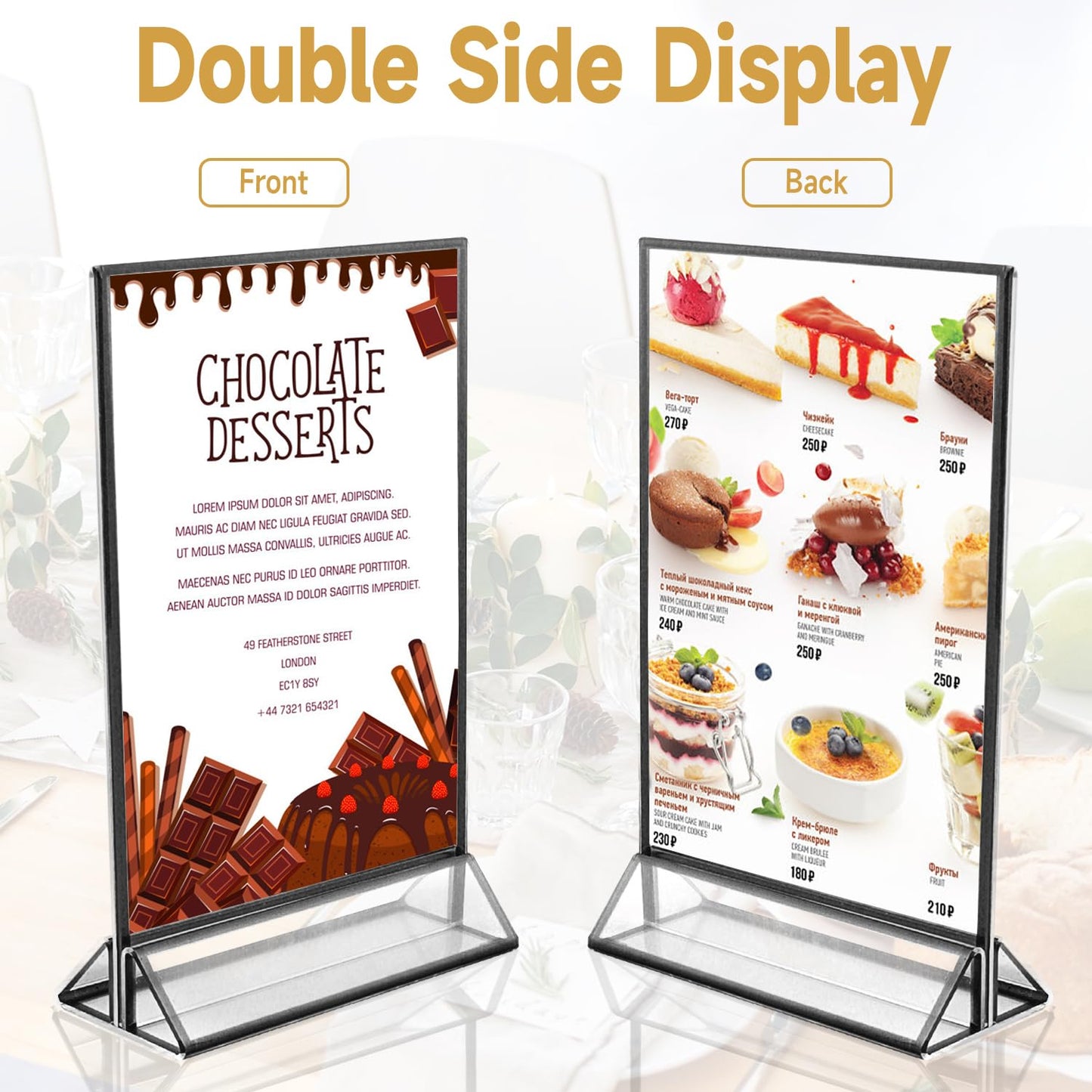 Ayuanb 5x7 Inch Acrylic Sign Holder with Black Borders, 6 Pack Black Picture Frames for Wedding, Double Sided Table Number Holders Menu Holders, Acrylic Stands for Display, Restaurant Signs