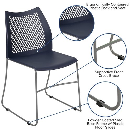 Flash Furniture Hercules Series Contoured Lobby Chairs with Air-Vent Honeycomb Backs, Ergonomic Stacking Chairs for Offices, Set of 5, Navy