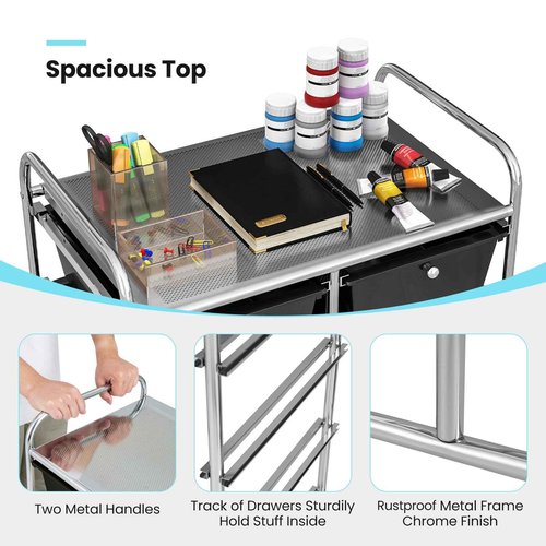 HOMGX Rolling Cart with 10 Drawers, 10 Tiers Multicolor Trolley, Drawer Bin Carts with 2 Lockable Wheels, Adjustable File & Debris Organizer Cart, Rolling Storage Cart for Office, School, Home