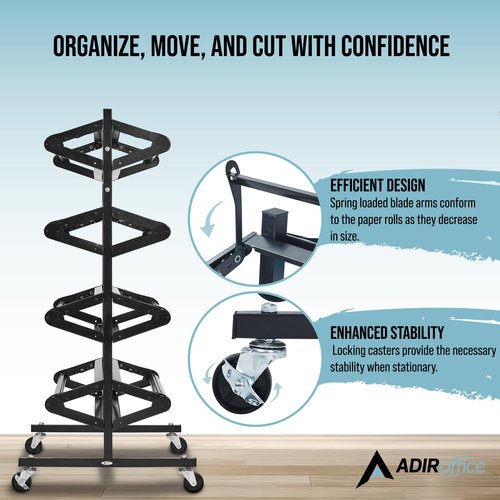 Adir Paper Roll Holder – Craft & Butcher Paper Rack Dispenser Stand and Cutter – Holds up to Eight 36-inch Paper Rolls – Durable and Sturdy Great for Classrooms & Art Paper (Paper Rolls Not Included)