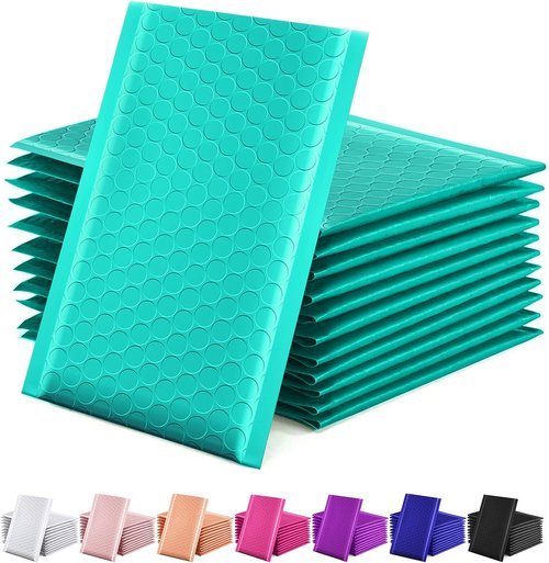 GSSSUSA Bubble Mailers - 4x8 Inch Padded Envelopes | Self-Seal Shipping Bags for Jewelry & Small Business - Teal, 50 Pack