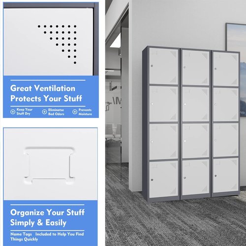 EcoSummer Metal Storage Cabinets with Lock Doors, Metal Garage Storage Cabinet, 4 Doors Tall Locker Organizer Steel Garage Cabinets Shelves for Office,Home,Garage,Gym,School