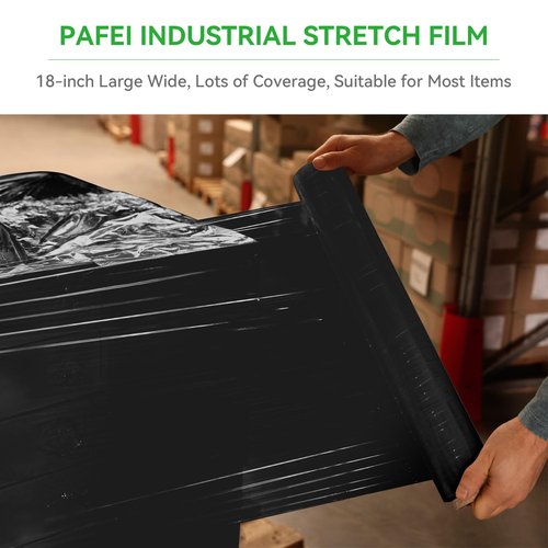 PAFEI 17.5"x1500ft Black Stretch/Shrink Wrap Roll - 80 Gauge Industrial Plastic Wrap for Moving, Heavy Duty 800% Stretch for Pallets, Packing, Shipping&Furniture Protection with Handles-2 Rolls