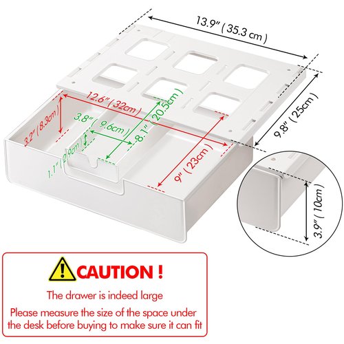 Poeland Under Desk Drawer Organizer, Under Table Slide Out Drawer with Small Drawer Compartment, Hidden Drawer Organizer for Office, Home