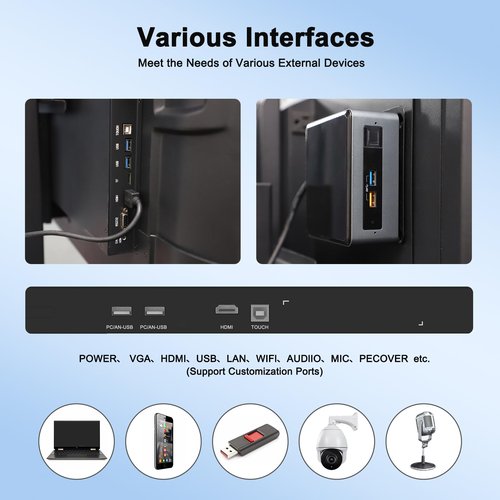 YCKJNB 55″ Smart Board, 4K UHD Touchscreen Display Electronic Whiteboard Built in Ultra High Definition Camera Open App Ecosystem, Interactive Whiteboard for for Business Office Classroom Home