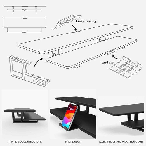 ECO-WILL Dual Monitor Stand, 2-Tier Wood Monitor Riser with Storage Organizer and Cable Management, Black