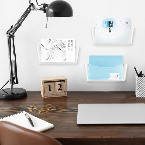 Colarr 12 Pcs Expandable Pocket Wall File Set Plastic Wall Mountable Space Saving Files Office Wall Organizer Wall Mount File Holder Wall Hanging File Organizer for Mail Letter Magazine (Clear)