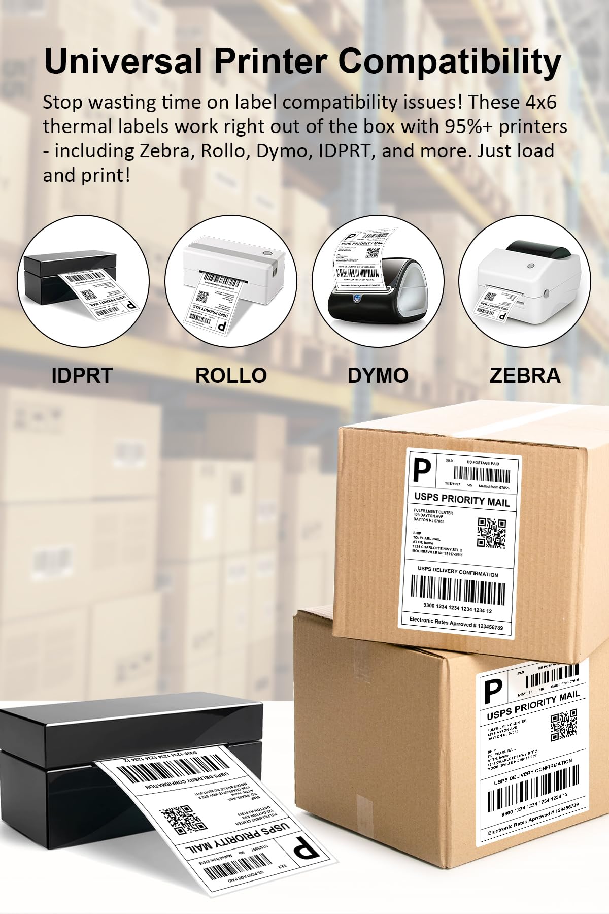 4x6 Thermal Labels, Razuvo Printable Shipping Labels for Direct Thermal Shipping Label Printer, 500 Pack Per Stack, Fanfold, White