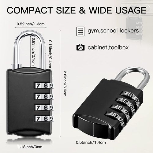 Skiennix 4-Digit Combination Lock - Waterproof Keyless Padlock for Travel, Gym, and Outdoor Use | Black, 100 Pcs