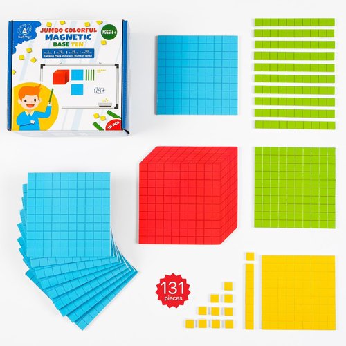 Simply Magic 131 PCS Jumbo Magnetic Base Ten Blocks - Engaging Math Manipulatives for K-3 Learning