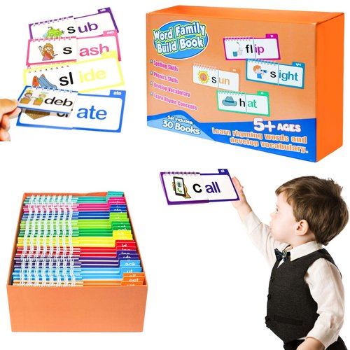 30 Read and Rhyme Flip Books, Word Family Build Book, ABC Vocabulary Flashcards, Kindergarten Sight Word Flash Cards, Reading Flip Books for Kids, Homeschool Supplies