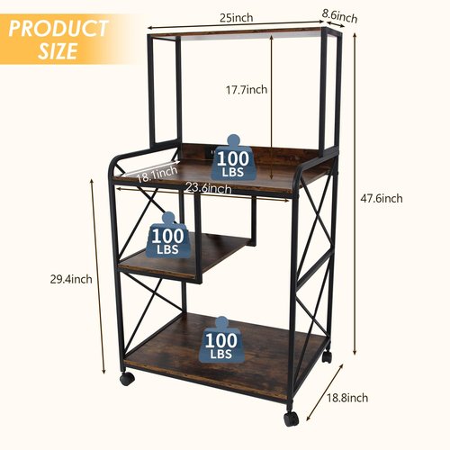 FLYZC Printer Stand, Large Printer Stand with Storage, 23 x 18 Inch Printer Table for Home Office, 4 Tier Home Printer Cart with Wheels & Socket, Computer Tower Stand, Vintage Brown