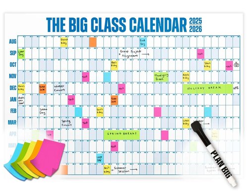 The Big A## Big Class School Year Dry Erase Wall Calendar July 2025 to June 2026 – Year-at-a-Glance for Classrooms & Home – Includes Labels & Marker – Easy Hanging, Shaded Weekends – Blue, 4’x3’