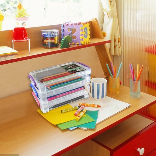 Odowalker 6 Pack Large Capacity Pencil Boxes with Buckles Office Supplies Storage Organizer Box Stackable Clear Pen Container Multipurpose Plastic Pencil Box for Gel Pens Erasers Drawing Tools etc