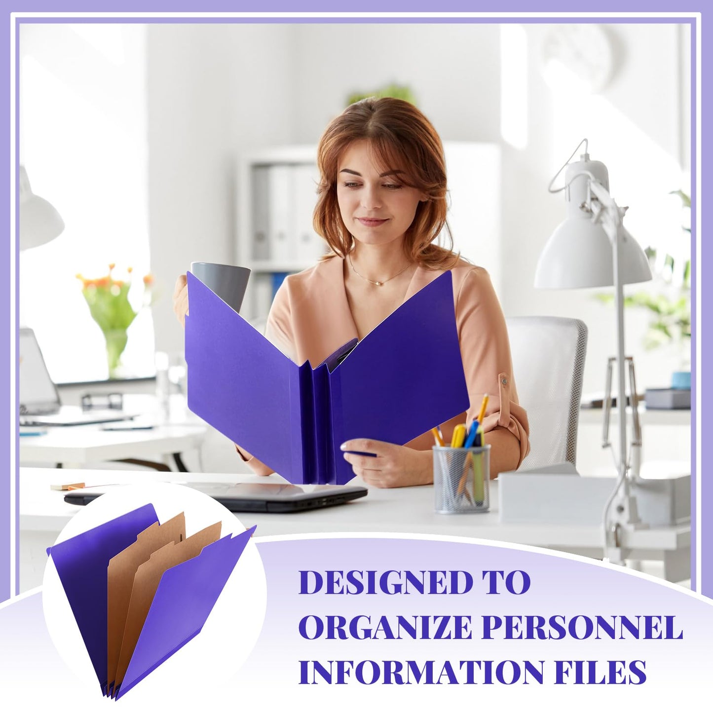 Skyygemm 12 Pcs Classification Folders Letter Size Bulk - 2 Dividers Pressboard File Folder with 3. 5 Inch Expansion, 2 Prongs Fastener, Heavy Duty Office File Organizer for Teacher Medical (Purple)