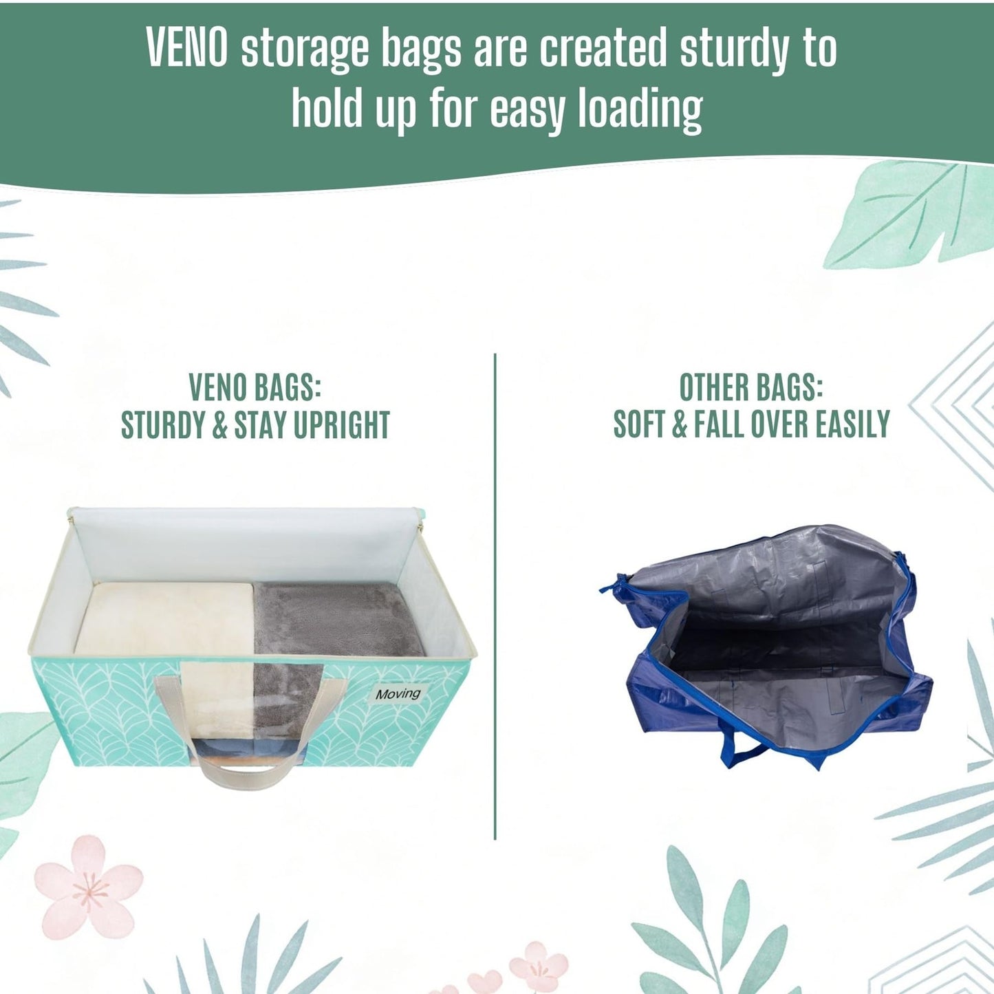 VENO 10 Pack Heavy Duty Moving Bags, Clothes and Comforter Storage Bags with Clear Window, College Dorm Essentials Packing Supplies, Foldable Boxes Alternative (Evergreen, 10 Pack)