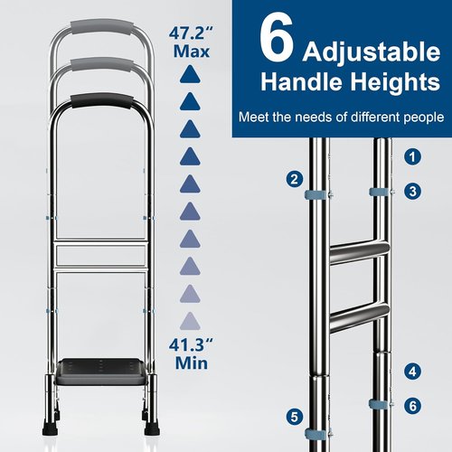 Deewow Step Stool - Adjustable Handle & Legs for Seniors | Stainless Steel Anti-Slip Design, 400lbs Capacity
