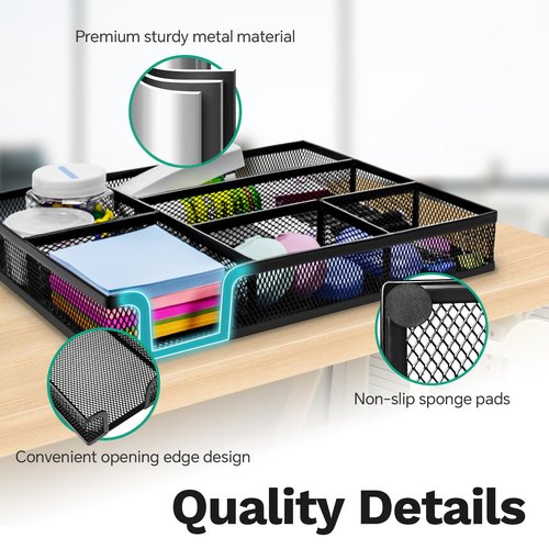 Desk Drawer Organizer Tray Versatile Metal Mesh Desk Organizers and Accessories for Office Supplies, School, Home, 12.60 x 8.66 x 1.77 Inches