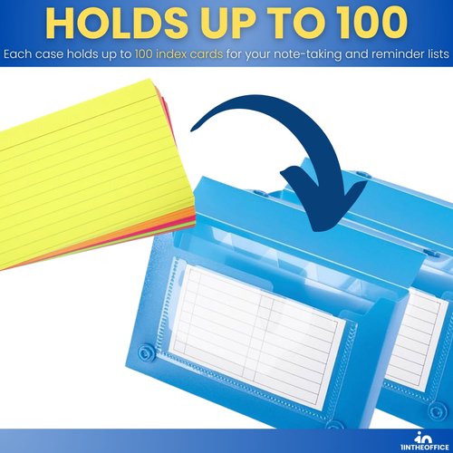 1InTheOffice Index Card Case 3x5, Index Card Holder, Assorted Colors, Holds 100 3x5 Cards, (6 Pack)