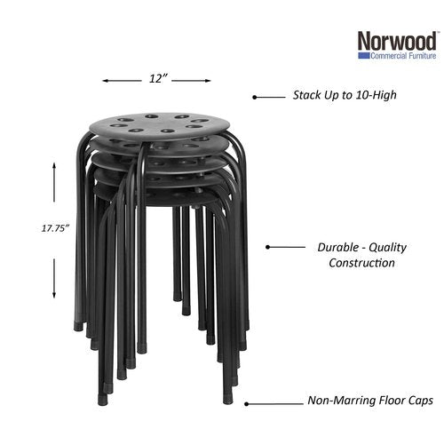 Norwood Commercial Furniture Stacking Stools for Kids and Adults, 17.75" Standard Height Portable Nesting Office and Classroom Stools, Black, Pack of 5