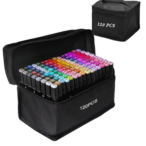 Alcohu Alcohol Markers Set,120P Alcohol Markers Brush Dual Tip Sketch Marker for Painting, Art Supply Permanent Coloring stuff Marker for Kids,School