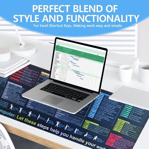 Excel Cheat Sheet Desk Pad,Contains 9 Major Excel Function modules and Common Functions,Comprehensive Shortcuts for Excel,Mouse Pad,Large XL Keyboard Mat for PC and Office