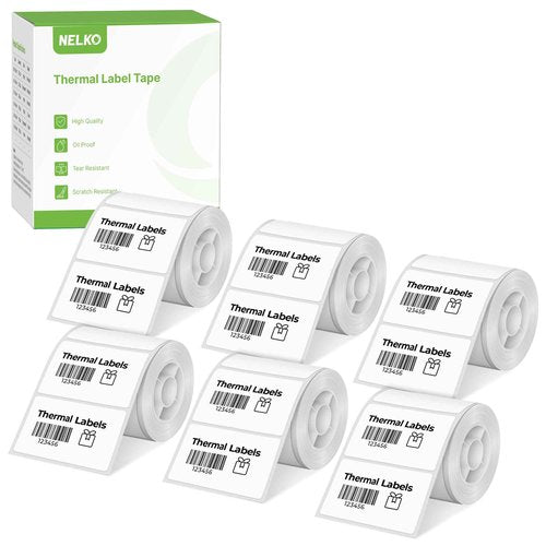 Thermal Labels for Nelko PM220 Label Maker, 2'' x 1.18'' (50x30mm) Thermal Sticker Label, Waterproof, Multi-Purpose Label Tape, 6 Roll of 230 Self-Adhesive Thermal Paper (White)