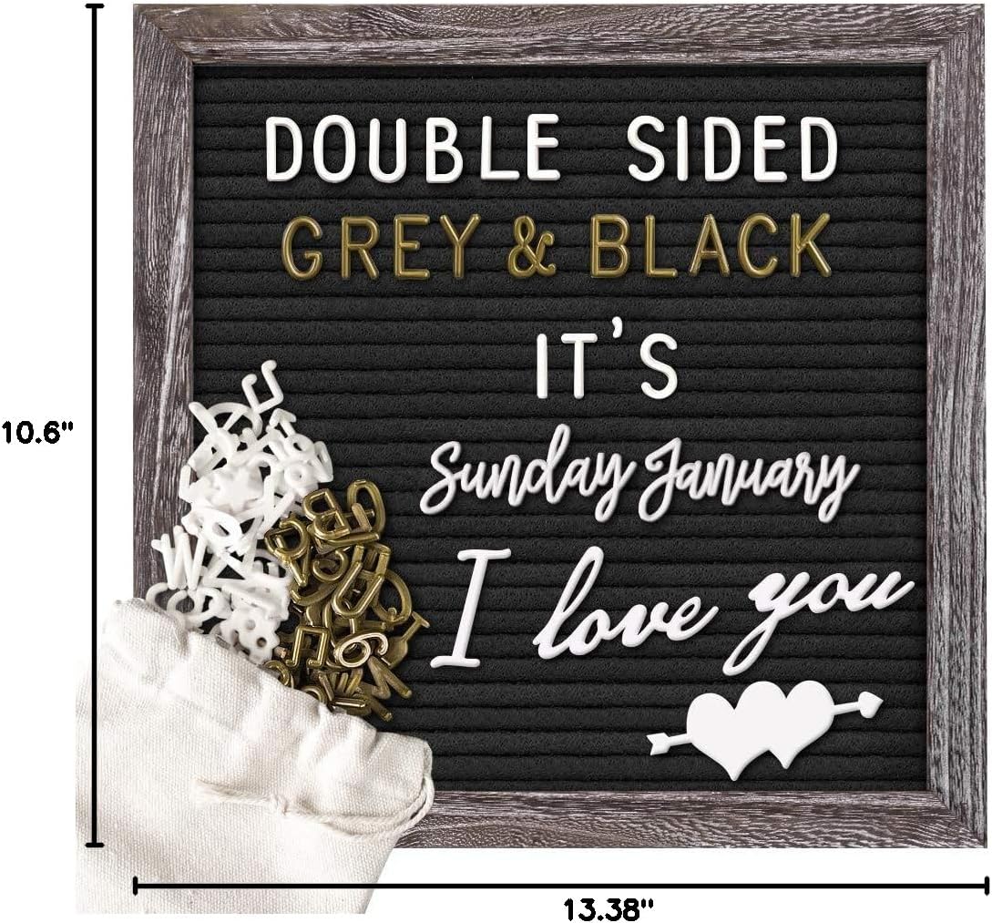 Skiennix Double-Sided Felt Letter Board - Rustic 10x10 Wood Frame with 750 Precut Letters & Numbers | Perfect for Baby Announcements & School Milestones