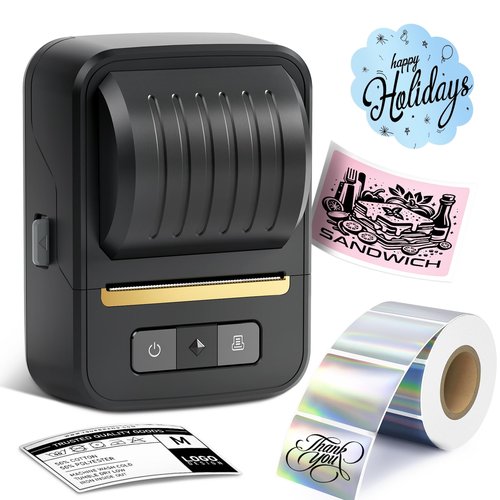 NDYIN Label Makers, Label Maker Machine with Tape, Bluetooth Label Maker, Portable Thermal 2 Inch Label Printer for Small Business, Barcode, Address, Logo, Clothing, Sticker Printer for Phones & PC
