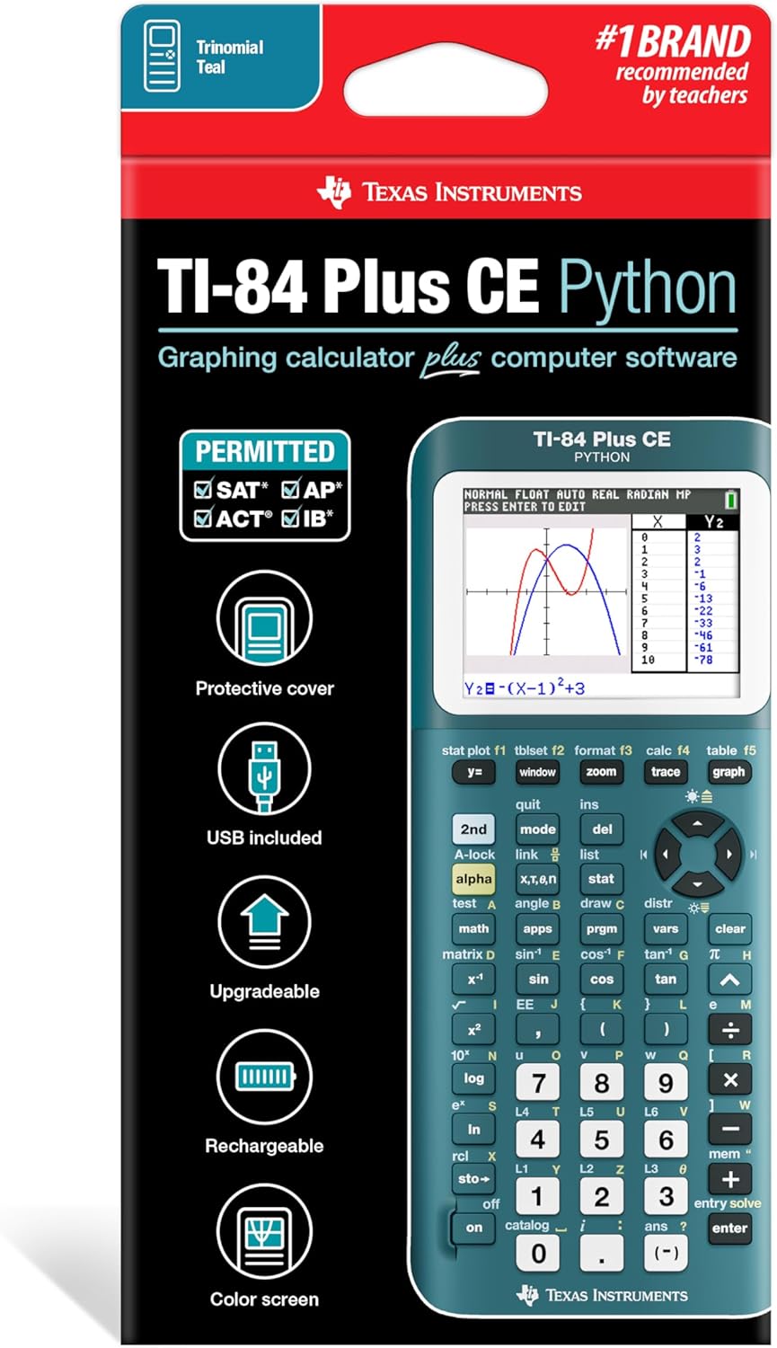 TI-84 Plus CE Graphing Calculator - Trinomial Teal Color for Enhanced Learning