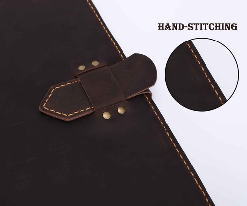 Leather Portfolio Binder Resume Folder 4-Ring Organizer - Handmade Genuine Cowhide Padfolio for Men Women Large Capacity Holds A4 Files Business Card Holder Pen Slots for Interview Conference(D.Brown)
