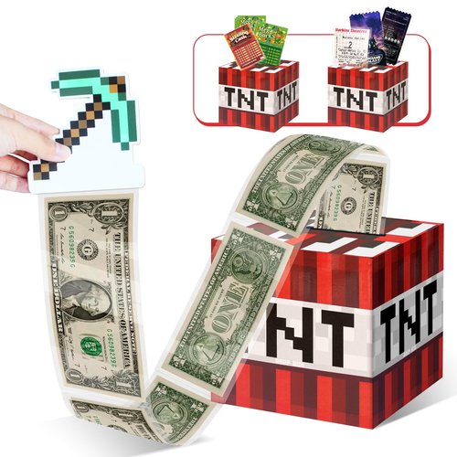 Pixel Style Money Box for Cash Gift - Birthday Money Pull Box for Cash Gift for Boys Girls Video Game Party Favors Fun Birthday Graduation Gift Surprise Money Gift Boxes for Cash Pop Up